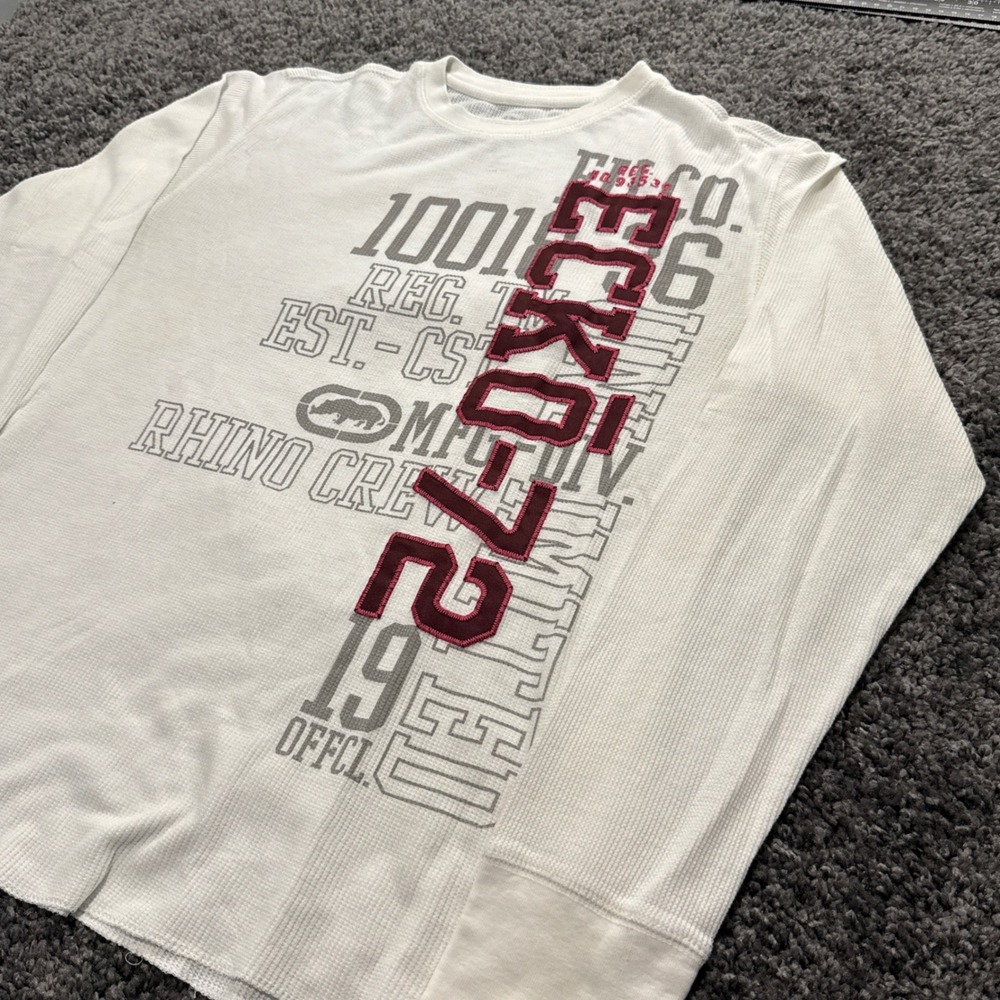 Vintage Ecko Unltd Thermal Shirt Mens White Excellent Graphic Y2K Waffle Large